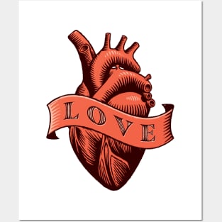 Love - tattoo style heart illustration Posters and Art